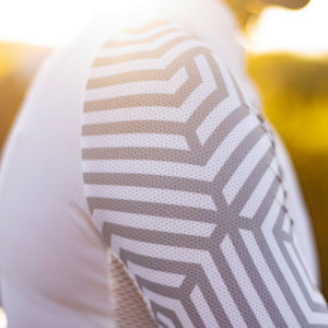 geometric pattern on ladies white cycling jersey