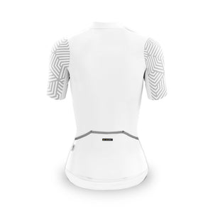 back view of ladies white cycling jersey